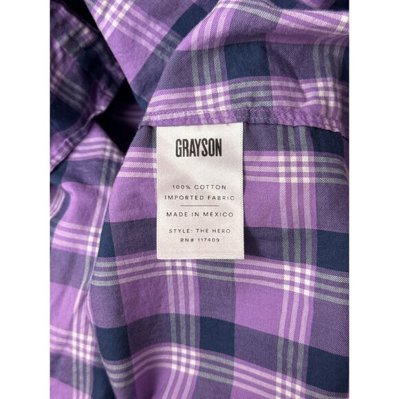 Frank & Eileen Top 3 / US Medium Grayson The Hero Purple Plaid Button Shirt - Picture 8 of 8